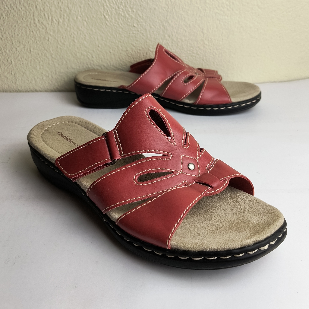 Croft & Barrow Cb Piper Red 8.5m Slip On Slide Sandal Hook & Loop